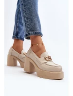 Zazoo 20170 Półbuty Skórzane Damskie Na Słupku Jasnobeżowe
