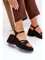 Sandały Na Platformie I Koturnie Z Eko Zamszu Czarne Nendal Sandały Na Platformie I Koturnie Z Eko Zamszu Czarne Nendal
