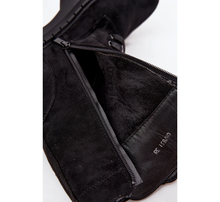 Botki Wokrery Damskie Z Ozdobnym Elementem Ocieplane Czarne Kalindra