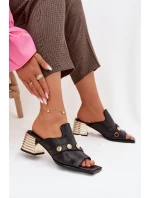 Kožené sandály na podpatku s ozdobnou páskou D&A model 22031966 Černé - S.Barski