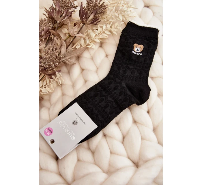Vzorované dámské ponožky s medvídkem, černé Vzorované dámské ponožky s medvídkem, černé