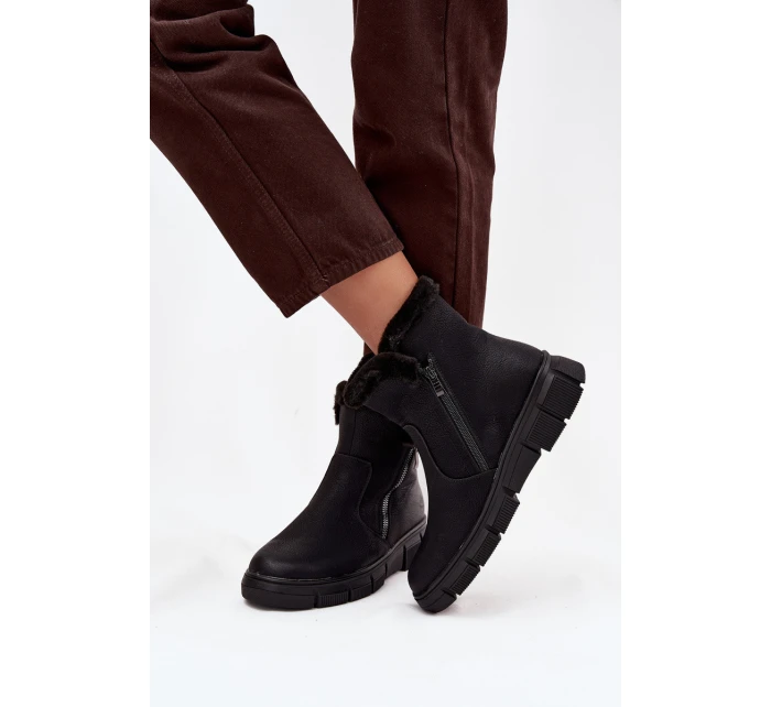 Dámske snehové topánky Briselle na platforme s kožušinou - čierne Dámske snehové topánky Briselle na platforme s kožušinou - čierne
