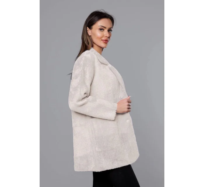 Krátky béžový vlnený prehoz cez oblečenie typu alpaka (7108-1)