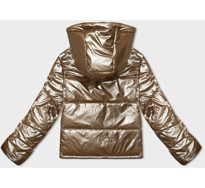 Dámska béžová krátka bunda nadrozmernej veľkosti (5M3193-84)