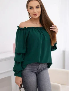 Španielska blúzka s ozdobnými rukávmi tmavozelená