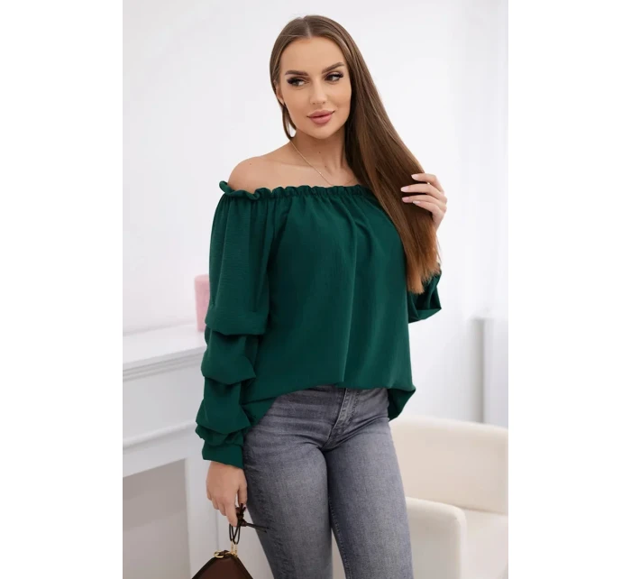 Španielska blúzka s ozdobnými rukávmi tmavozelená Španielska blúzka s ozdobnými rukávmi tmavozelená