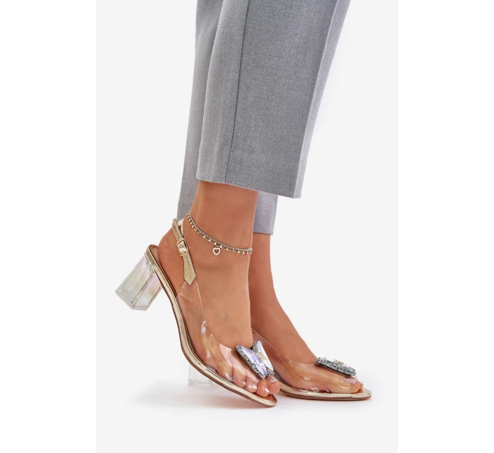 Transparentne Sandały Z Motylem Na Słupku D&A MR42-326 Złote Transparentne Sandały Z Motylem Na Słupku D&A MR42-326 Złote