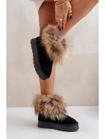 Skórzane Śniegowce Na Platformie Z Futerkiem Czarne Avirisa