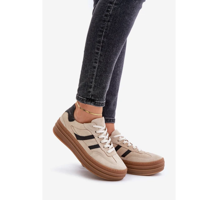 Semišové tenisky na platformě béžové model 21679942 - Zazoo