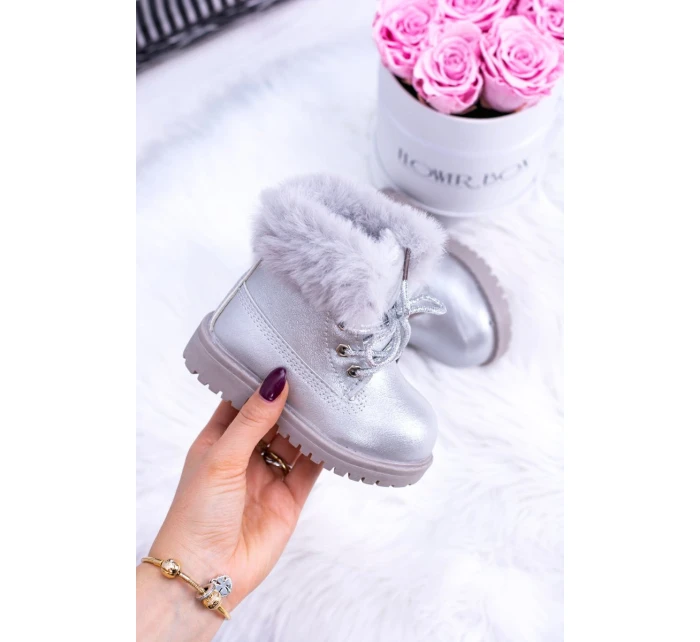 Srebrne Ocieplane Dziecięce Botki Trapery Fobos Srebrne Ocieplane Dziecięce Botki Trapery Fobos