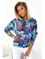 Dámska klokanie mikina vo svetlo modrej mramorovanej farbe s kapucňou 390-1