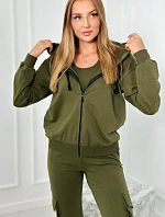 Set 3 v 1 mikina + top + nohavice khaki
