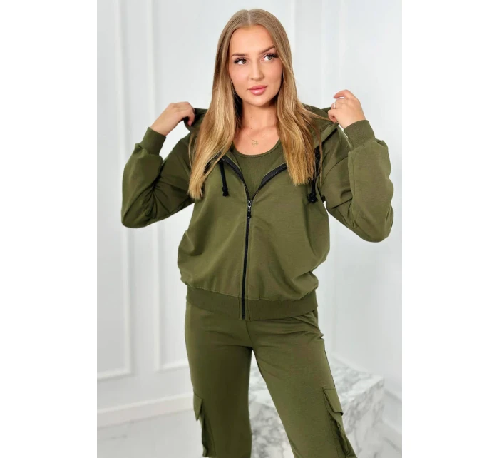 Set 3 v 1 mikina + top + kalhoty khaki Set 3 v 1 mikina + top + kalhoty khaki