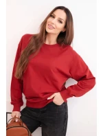 Dámska bavlnená základná mikina s kapucňou a elastickým lemom s okrúhlym výstrihom bordová