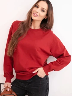 Dámská mikina z model 21494924 lemem bavlněná basic s kulatým výstřihem bordová - K-Fashion