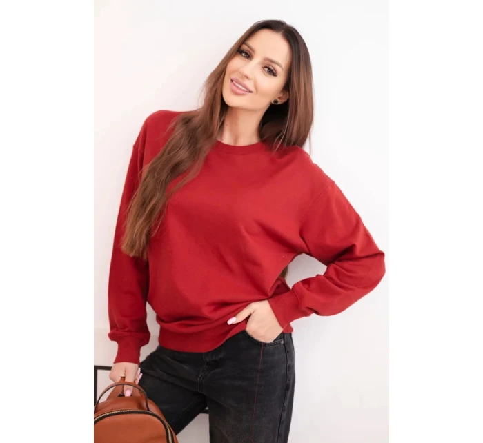 Dámska bavlnená základná mikina s kapucňou a elastickým lemom s okrúhlym výstrihom bordová