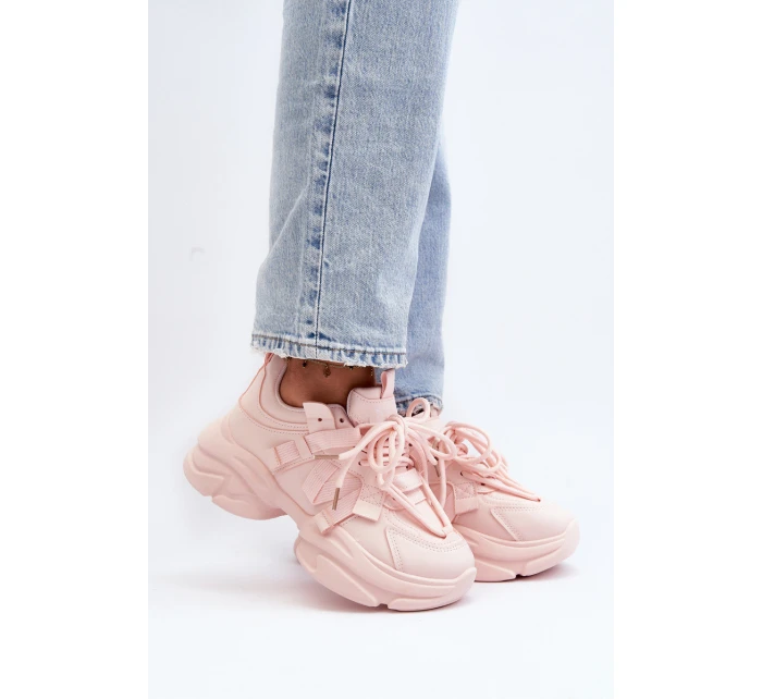 Sneakersy Damskie Na Masywnej Podeszwie Różowe Windamella