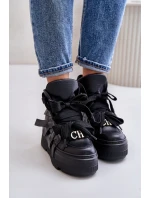 Skórzane Sneakersy Damskie Na Masywnej Platformie CheBello 4561 Czarne