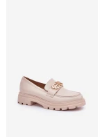 Mokasyny Damskie Ze Złotym Detalem Beżowe Trionna