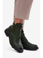 Zateplené dámské boty na zip s ozdobným tmavě zelené model 21708391 - Boto Zateplené dámské boty na zip s ozdobným tmavě zelené model 21708391 - Boto