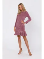M765 Šaty s volánovým lemom - krepovo ružové
