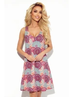 Dámske trapézové šaty s výstrihom a so vzorom ružovo-svetlo modrých mandál 377-1 Dámske trapézové šaty s výstrihom a so vzorom ružovo-svetlo modrých mandál 377-1