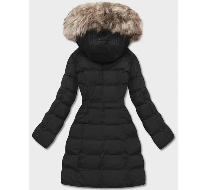 Čierna dámska zimná bunda s kapucňou (m-21603)