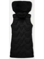 Černá dámská vesta s kapucí kožešinou model 20698555 - J.STYLE