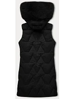 Černá dámská vesta s kapucí kožešinou model 20698555 - J.STYLE Černá dámská vesta s kapucí kožešinou model 20698555 - J.STYLE
