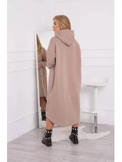 Zateplené šaty s kapucňou tmavo béžové