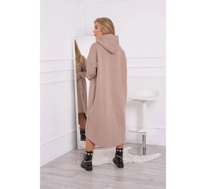 Zateplené šaty s kapucňou tmavo béžové