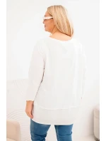 Dámska blúzka v nadmernej veľkosti z bavlny s ozdobnými gombíkmi a vyhrnutými rukávmi ecru Dámska blúzka v nadmernej veľkosti z bavlny s ozdobnými gombíkmi a vyhrnutými rukávmi ecru