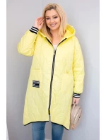 Dámska prešívaná bunda s kapucňou a športovými manžetami Plus Size Yellow