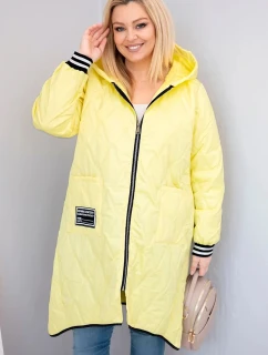 Dámska prešívaná bunda s kapucňou a športovými manžetami Plus Size Yellow