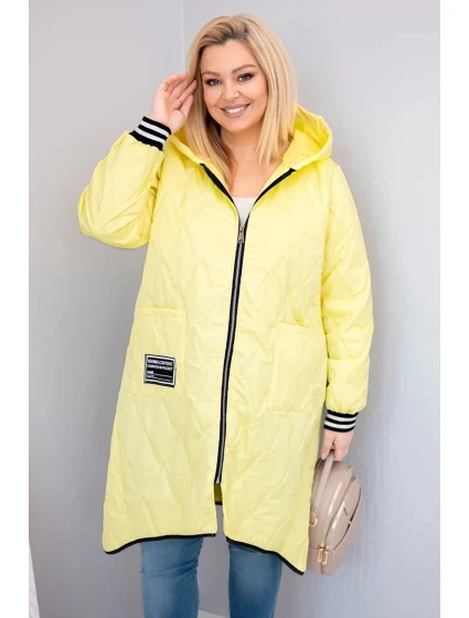 Dámska prešívaná bunda s kapucňou a športovými manžetami Plus Size Yellow