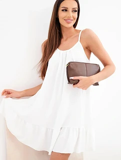 Dámske viskózové šaty bez ramienok s volánom a viazankou biele