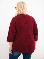 Dámský svetr Plus Size s kapsami bez zapínání vínová Dámský svetr Plus Size s kapsami bez zapínání vínová