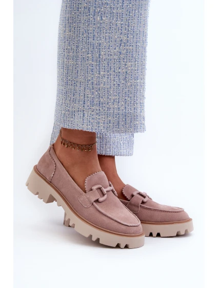 Zamszowe Mokasyny Damskie Z Ozdobą D&A TW117 Różowe