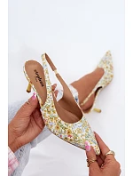 Zdobené dámské sandály na podpatku s květinovým vzorem Žluté model 22103138 - Boto