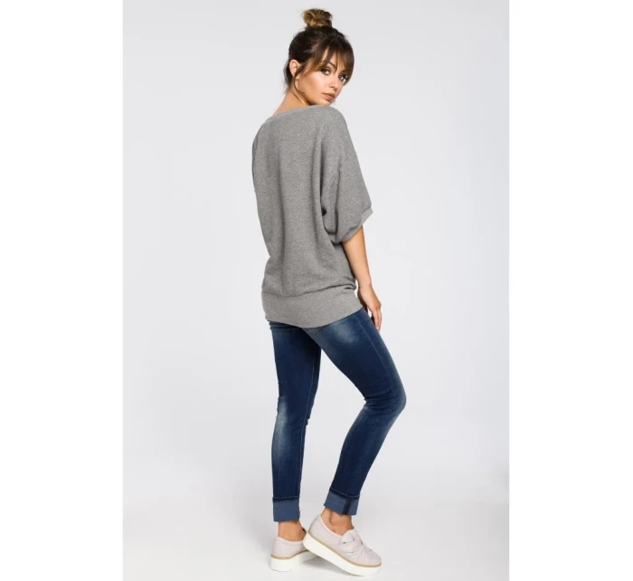 B048 Blúzka nadmernej veľkosti so zavinovacími detailmi - šedá B048 Blúzka nadmernej veľkosti so zavinovacími detailmi - šedá