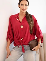 Dámska košeľa s viskózou, ozdobnými gombíkmi a golierom svetlá bordová