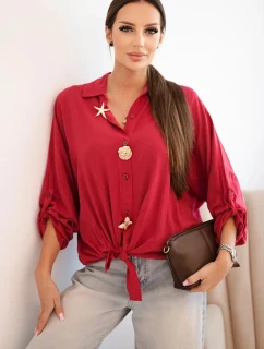 Dámská košile s ozdobnými knoflíky a límcem bordová model 21402214 - K-Fashion
