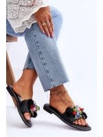 Pantofle s ozdobnými korálky model 21619232 Černé - S.Barski