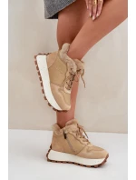 Skórzane Sneakersy Trapery Damskie Z Futerkiem Na Platformie Big Star OO274A330 Beżowe Skórzane Sneakersy Trapery Damskie Z Futerkiem Na Platformie Big Star OO274A330 Beżowe