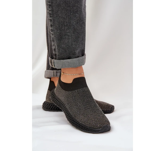 Wsuwane Buty Sportowe Damskie Ze Zdobieniem D&A TW121 Czarne Wsuwane Buty Sportowe Damskie Ze Zdobieniem D&A TW121 Czarne