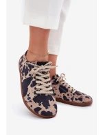 Dámske semišové barefoot tenisky s pruhmi Zazoo N1120 hnedo-béžové