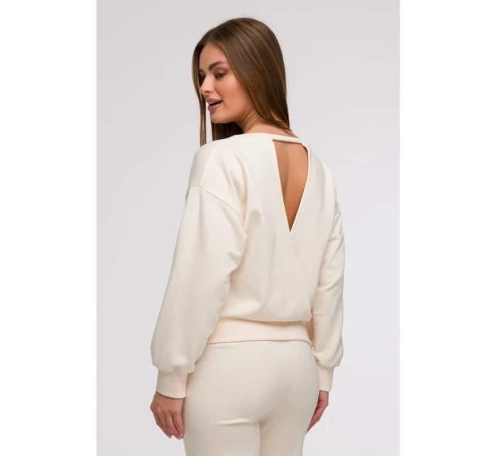 B293 Mikina s kapucňou s otvoreným chrbtom - vanilka