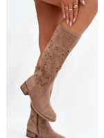 Dámske perforované čižmy na podpätku Helinna - béžové Dámske perforované čižmy na podpätku Helinna - béžové