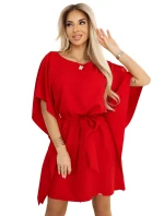 287-35 SOFIA Motýlie šaty so zaväzovaním v páse - ČERVENÉ