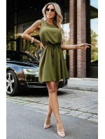 model 21335538 VICTORIA Trapézové šaty bez rukávů se zavazováním v pase khaki barva - numoco